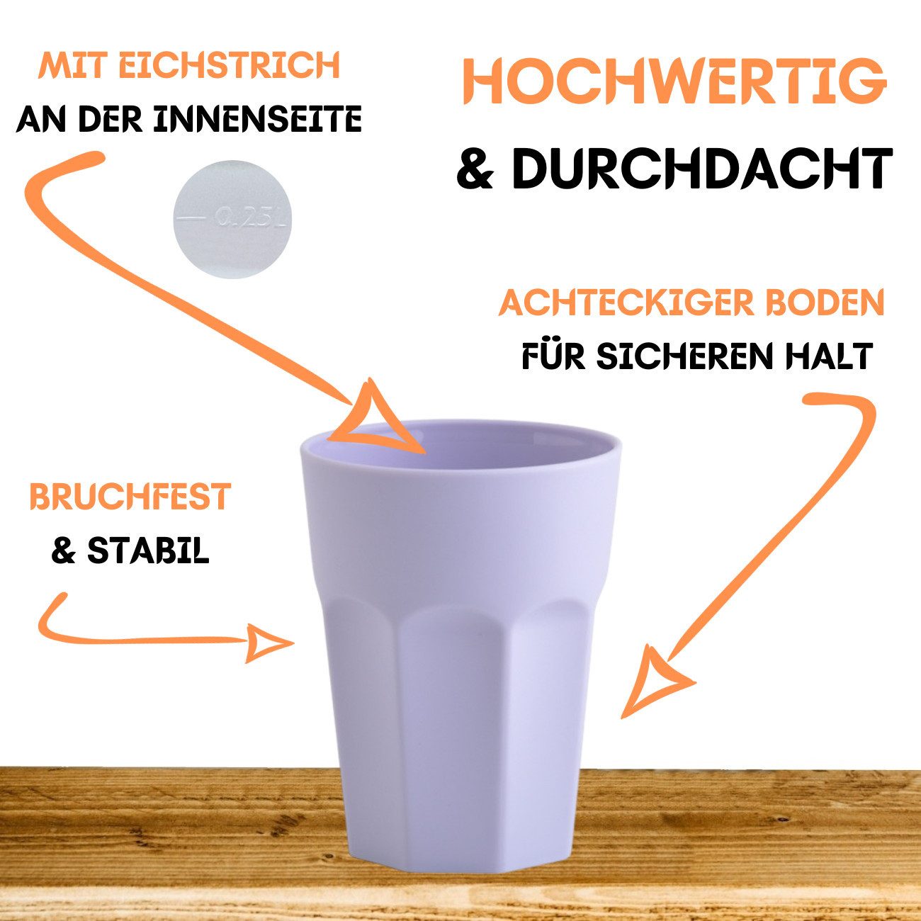 Kunststoffbecher „Pastell“ – 1-tlg., 250 ml, wiederverwendbar